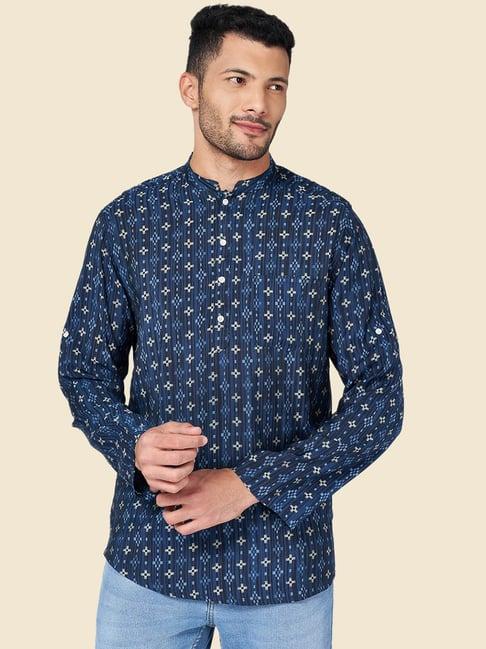 yu by pantaloons indigo regular fit printed short kurta