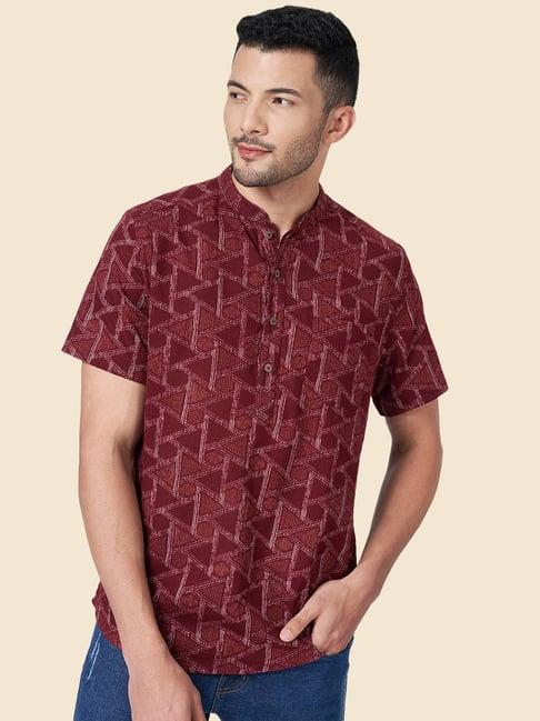 yu by pantaloons maroon cotton regular fit printed short kurta