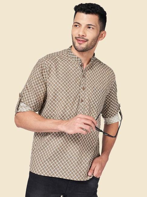 yu by pantaloons charcoal cotton regular fit printed short kurta