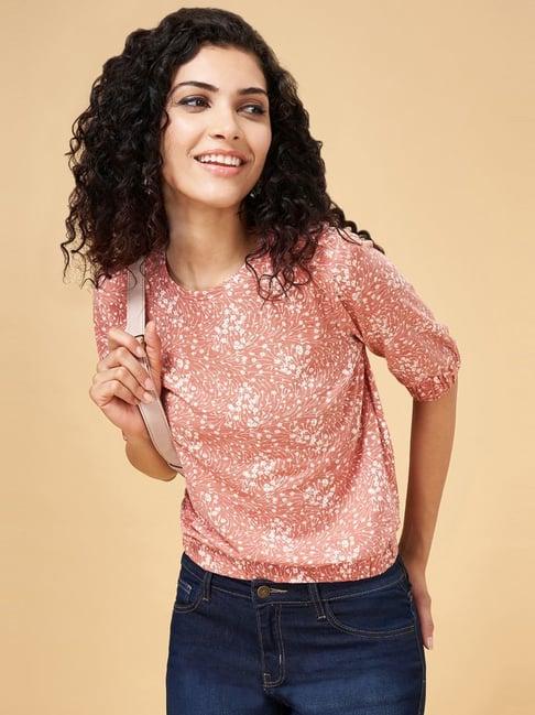 yu by pantaloons peach printed crop top