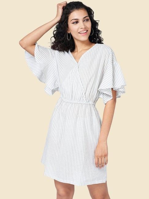 yu by pantaloons white striped a-line dress