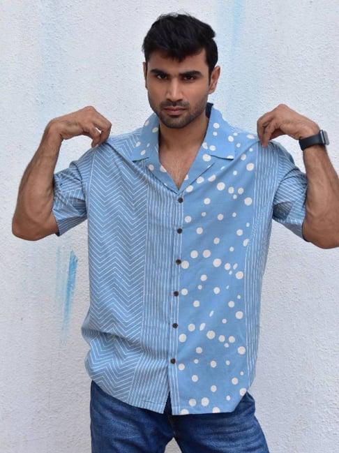 chidiyaa blue jilibi polka pop handblockprinted pure cotton shirt