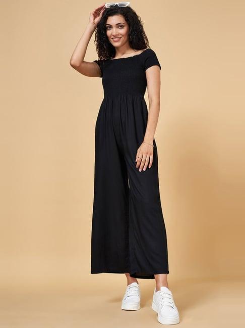 yu by pantaloons black off shoulder jumpsuit