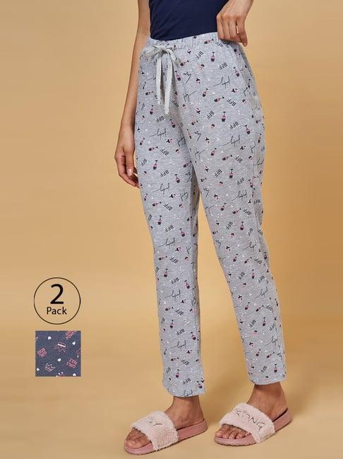 yu by pantaloons grey cotton printed pyjamas - pack of 2