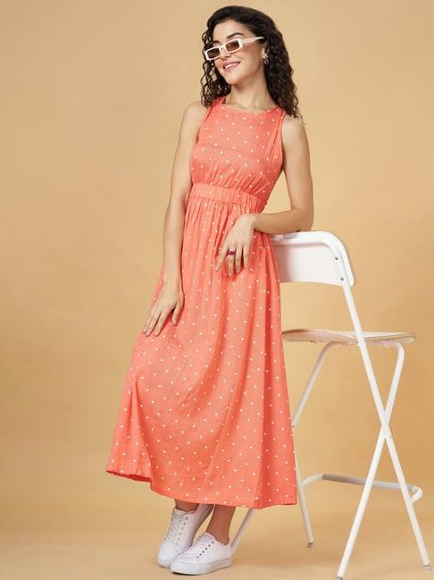 yu by pantaloons coral polka dots maxi dress