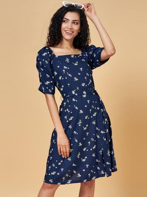 yu by pantaloons navy floral print a-line dress