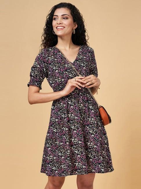 yu by pantaloons black printed a-line dress