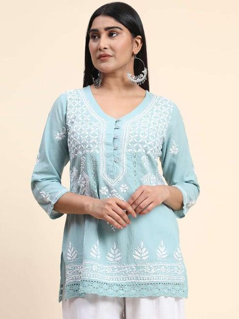 house of kari house of kari chikankari tunic for women in sky blue