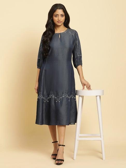 w blue embroidered a line kurta