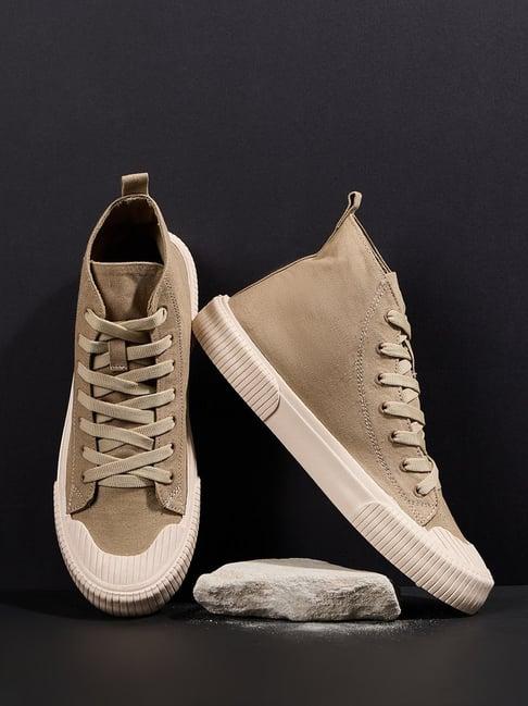 styli men's beige ankle high sneakers