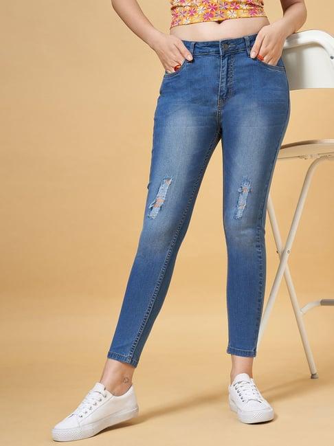 yu by pantaloons blue distressed mid rise jeans