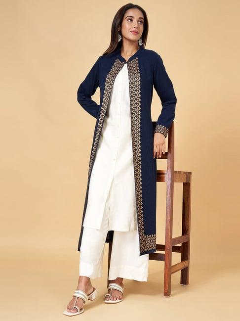 yu by pantaloons navy self pattern long cardigan