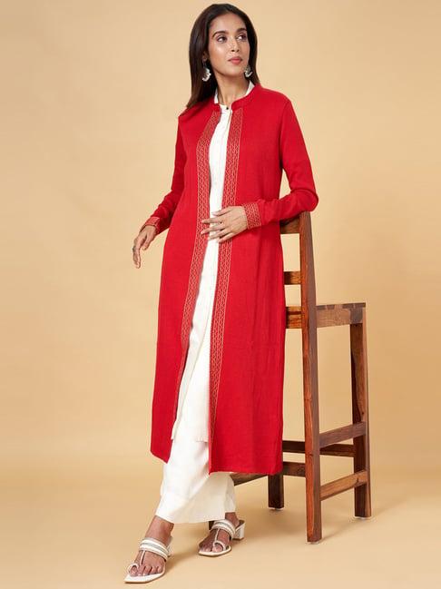 yu by pantaloons red self pattern shrug