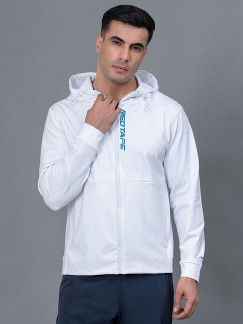 red tape white regular fit printed sports hooded jacket