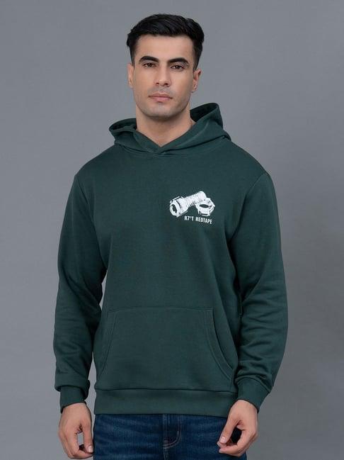 red tape forest green regular fit graphic print hooded sweatshirt