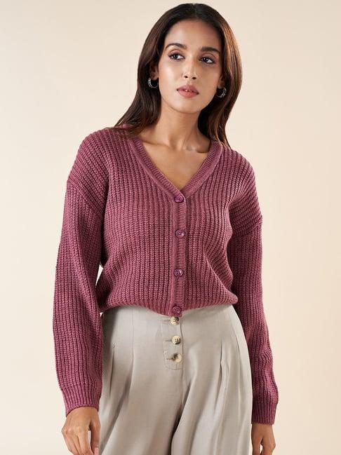 akkriti by pantaloons purple crochet pattern cardigan