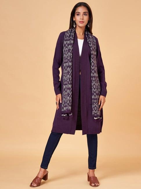 rangmanch by pantaloons purple jacquard pattern shrug