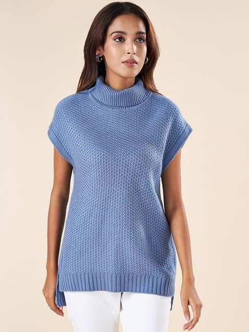 akkriti by pantaloons blue self pattern sweater