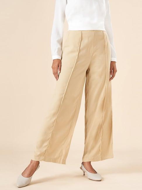 yu by pantaloons beige high rise trousers