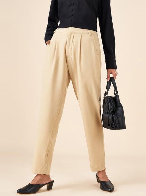 yu by pantaloons beige mid rise pants