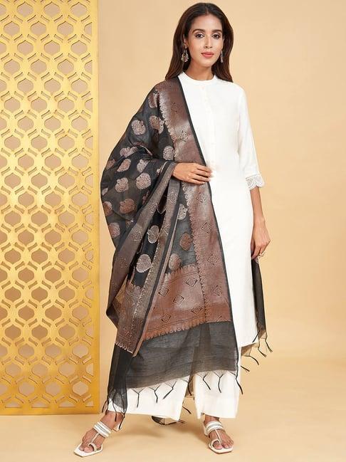 rangmanch by pantaloons black woven pattern dupatta