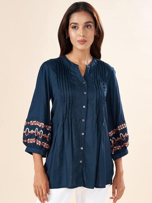 akkriti by pantaloons navy embroidered tunic