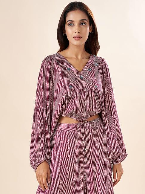 akkriti by pantaloons purple printed crop top