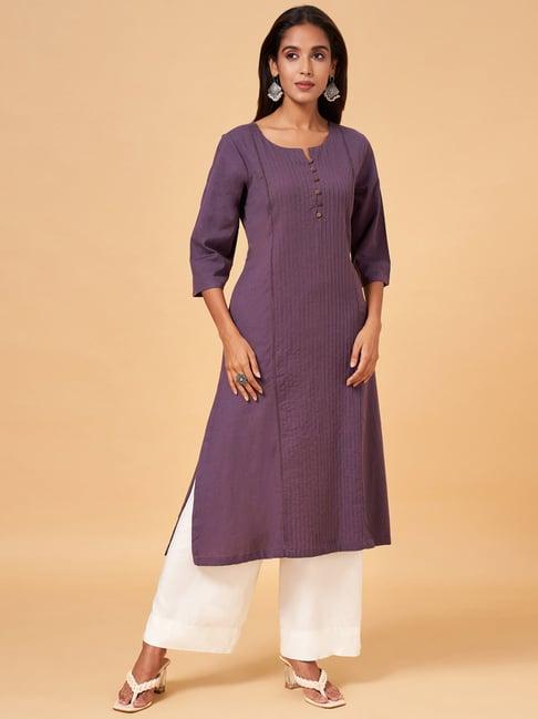 rangmanch by pantaloons purple cotton straight kurta