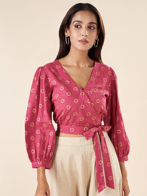 akkriti by pantaloons pink cotton printed top