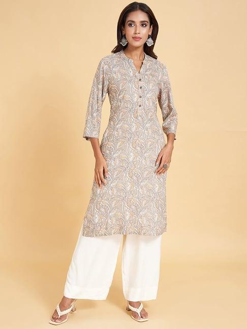 rangmanch by pantaloons grey printed straight kurta