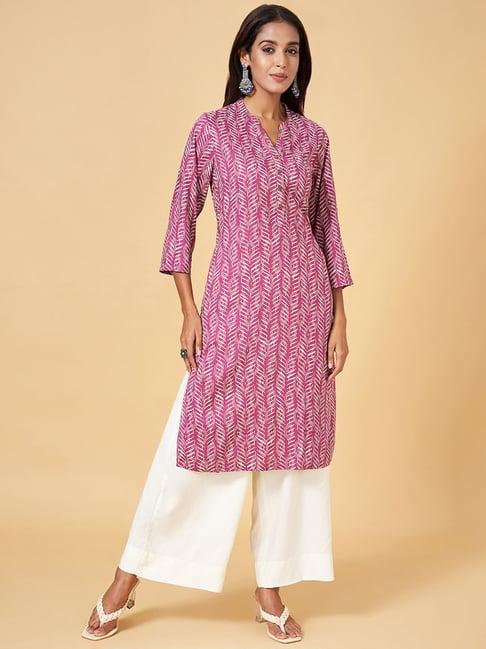 rangmanch by pantaloons purple printed straight kurta