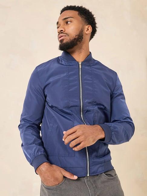 styli blue regular fit bomber jacket