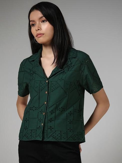 lov by westside forest green schiffli shirt