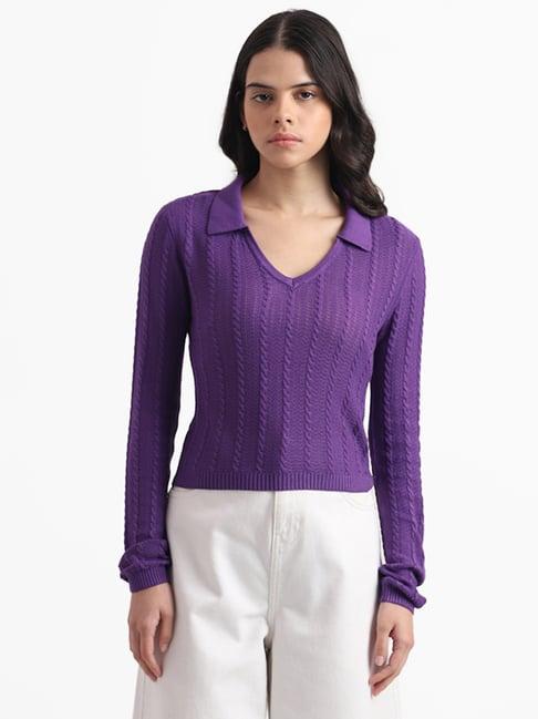 nuon by westside violet rib-knit sweater