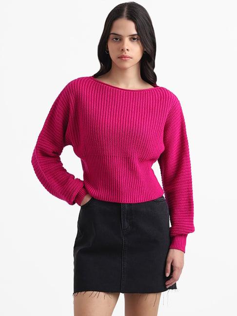 nuon by westside fuchsia pink rib-knit sweater