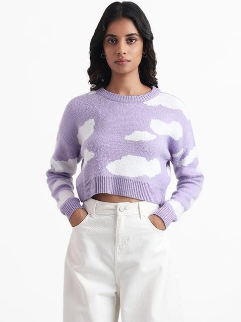 nuon by westside lavender cloud printed sweater