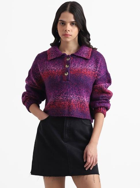 nuon by westside violet & pink textured sweater