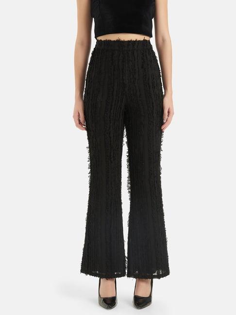 kazo black textured regular fit high rise trousers