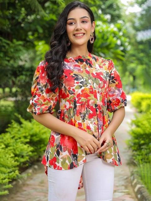 rain and rainbow multicolored cotton floral print top