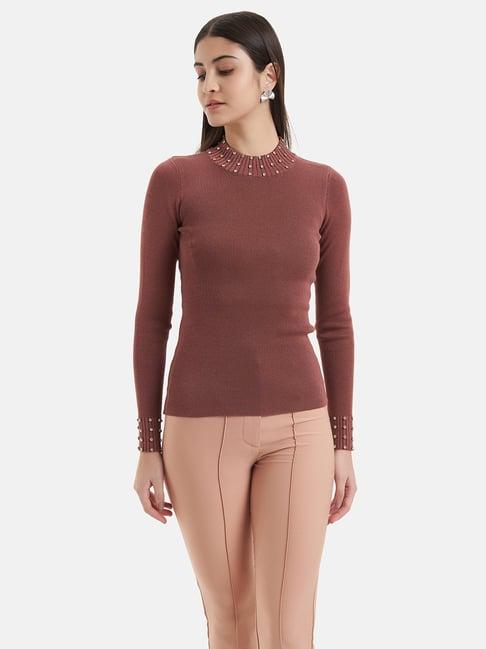 kazo brown embellished pullover