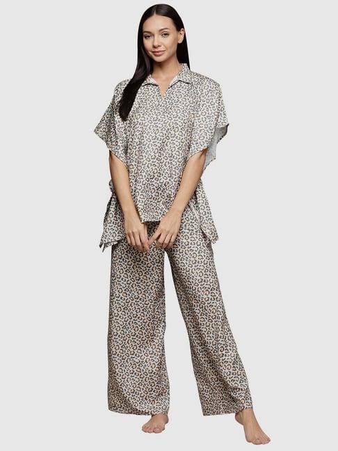 ziyaa grey printed kaftan pyjama set