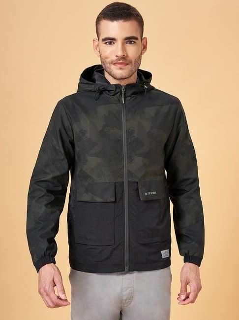 urban ranger by pantaloons olive regular fit camouflage hooded jacket