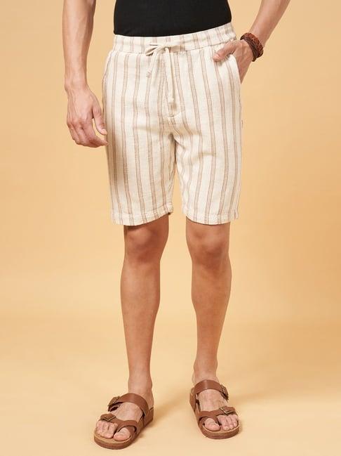 7 alt by pantaloons off white cotton slim fit striped shorts