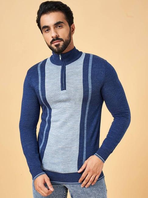 yu by pantaloons blue regular fit striped sweater