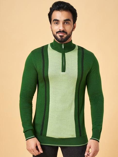 yu by pantaloons green regular fit striped sweater