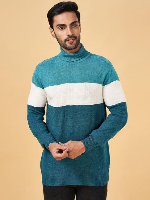 yu by pantaloons teal regular fit colour block sweater