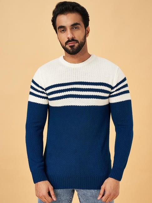 yu by pantaloons blue regular fit colour block sweater