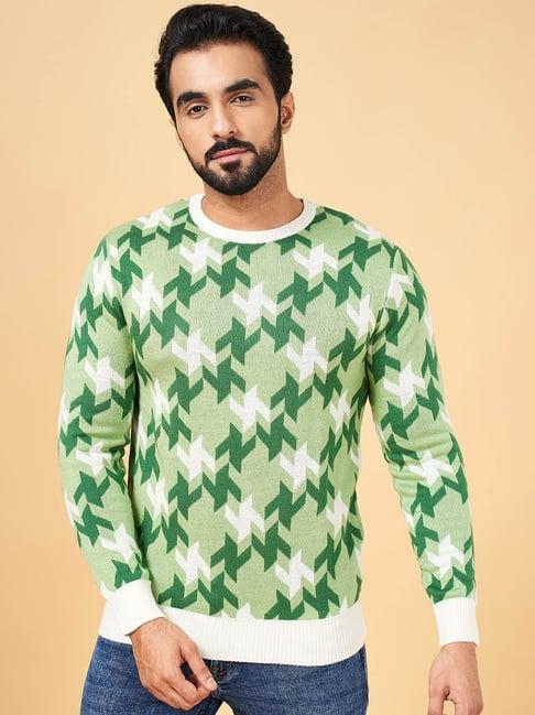 yu by pantaloons green regular fit printed sweater