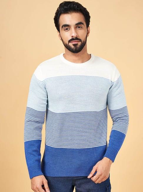 yu by pantaloons blue regular fit striped sweater