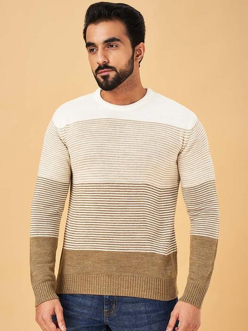 yu by pantaloons brown regular fit striped sweater